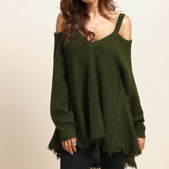 SHEIN Sweaters - SHEIN Distressed cold Shoulder Waffle Knit M/L